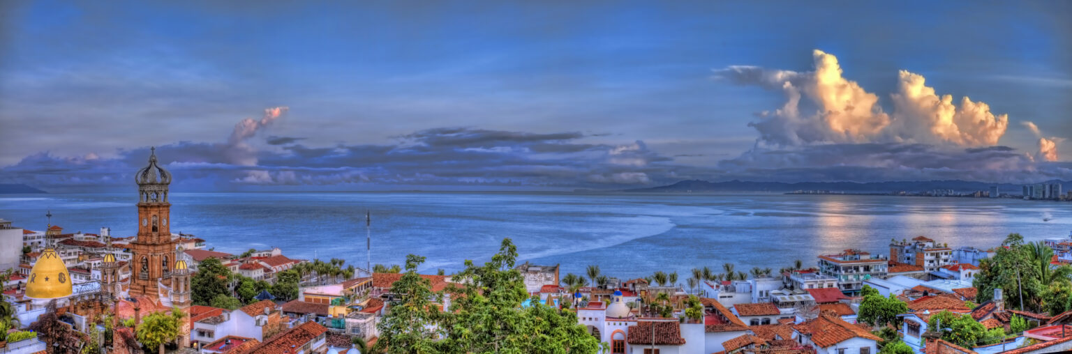 Panoramic view of Banderas Bay and old town Puerto Vallarta.